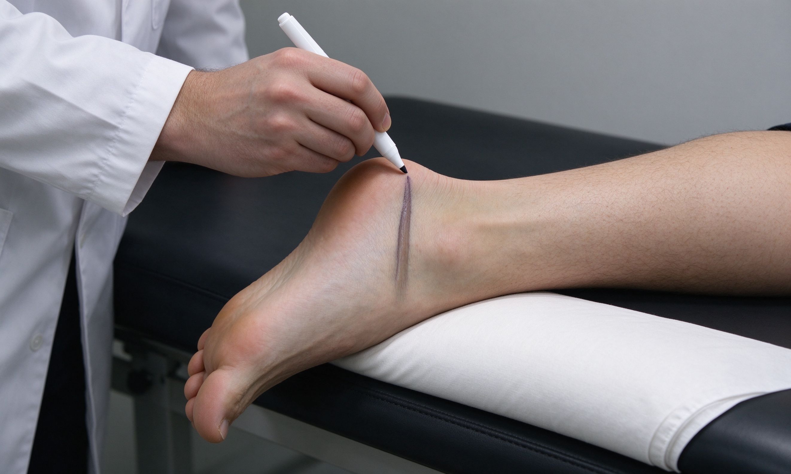 Clinical examination of the Achilles tendon, including focal palpation and loading tests